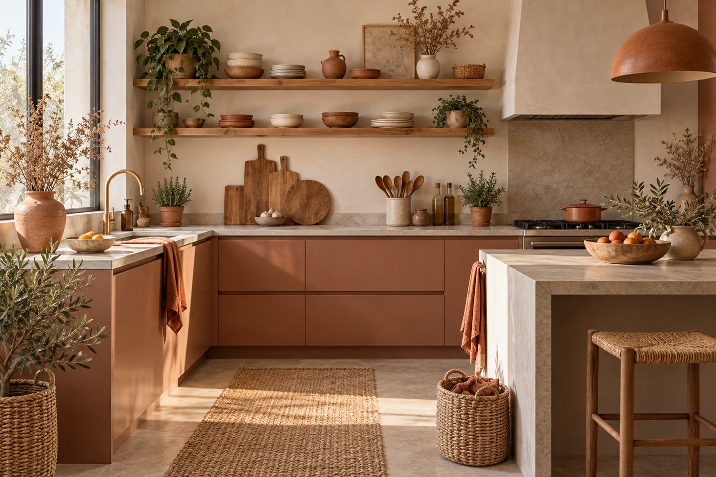 Une cuisine relookée avec accessoires en bois et textile