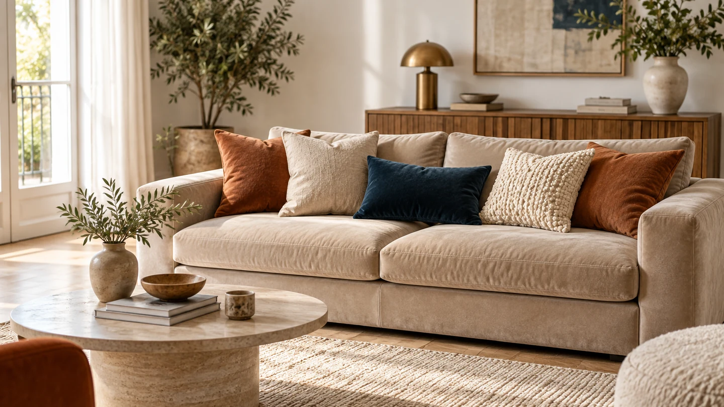 Salon moderne avec coussins assortis