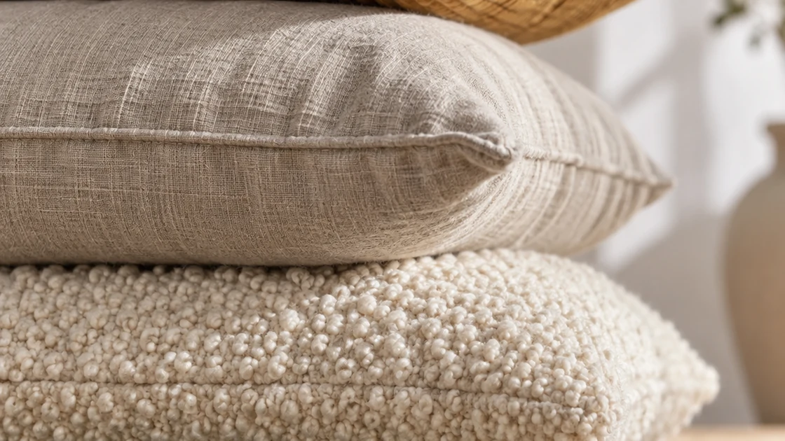 Coussins de diverses matières et textures